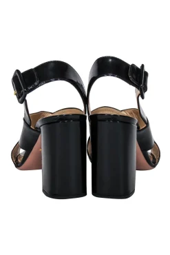 Prada - Black Leather Vernice Crisscross Slingback Sandal Sz 9