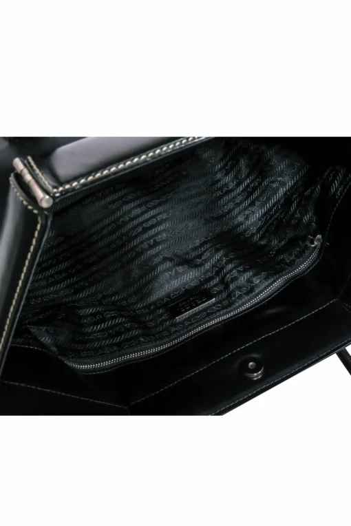 Prada - Black Nylon & Leather Hinge-Style Tote Bag