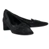 Prada - Black Suede Block Heel Loafers w/ Eyelet Lace-Up Trim Sz 9.5