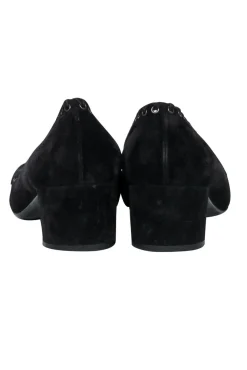Prada - Black Suede Block Heel Loafers w/ Eyelet Lace-Up Trim Sz 9.5