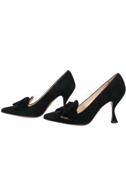 Prada - Black Suede Knotted Bow Pointed Toe Heels Sz 6