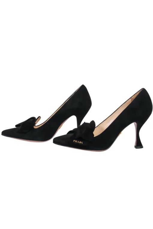 Prada - Black Suede Knotted Bow Pointed Toe Heels Sz 6