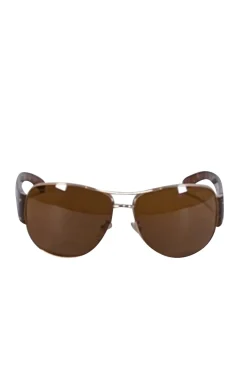 Prada - Brown Tortoise Leg w/ Gold Aviator Frame Sunglasses