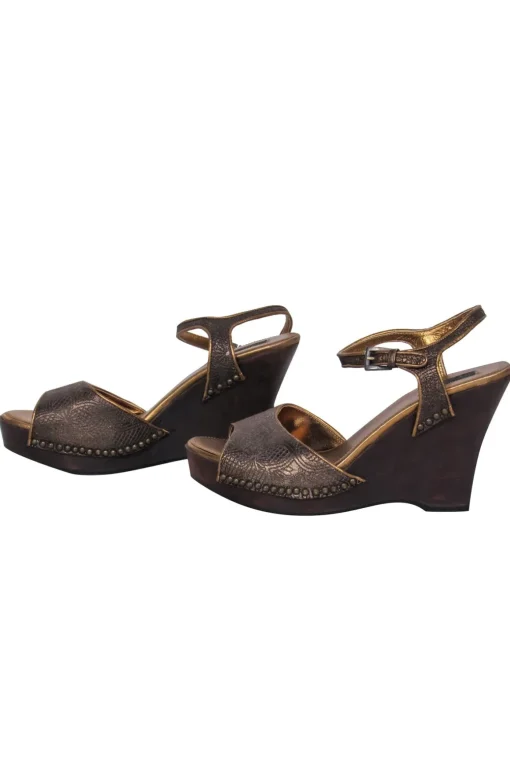 Prada - Dark Gold Textured Platform Wedges Sz 8