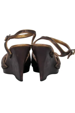 Prada - Dark Gold Textured Platform Wedges Sz 8