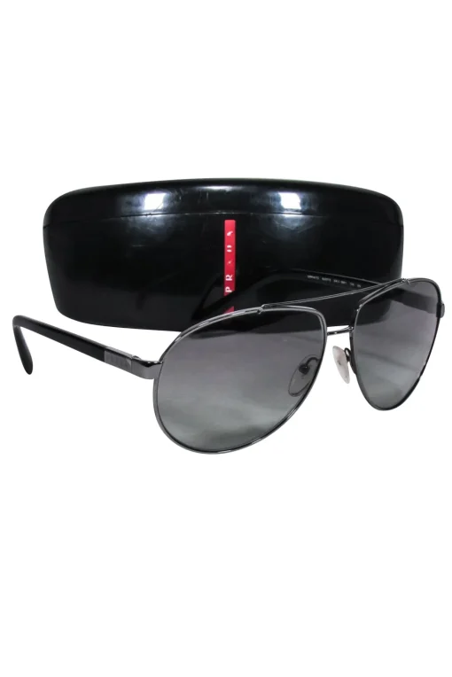 Prada - Grey Gunmetal Aviator Sunglasses