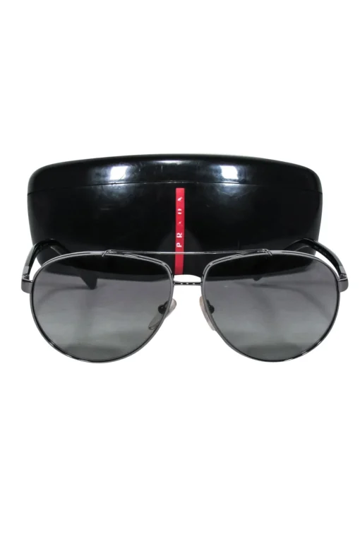 Prada - Grey Gunmetal Aviator Sunglasses