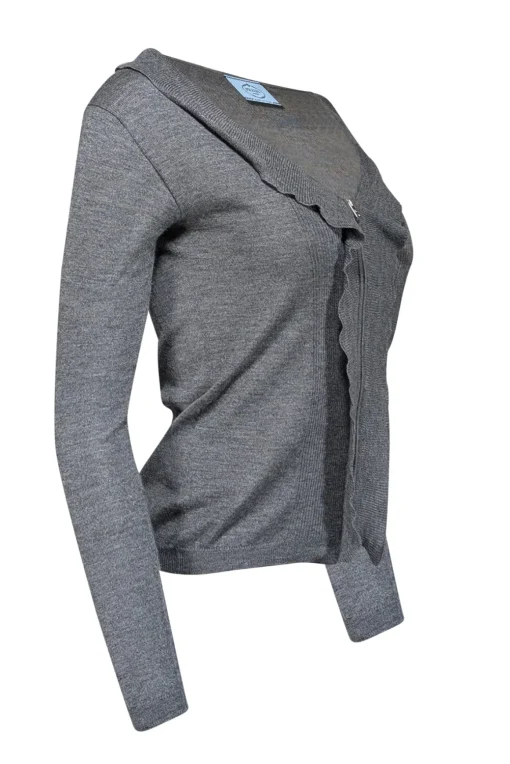 Prada - Grey Silk Cashmere Blend Zipper Front Sweater Sz 2