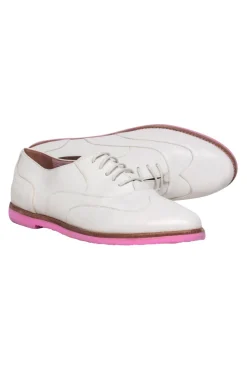 Pretty Ballerinas - Cream Lace-Up Oxfords w/ Pink Sole Sz 6
