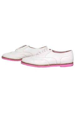 Pretty Ballerinas - Cream Lace-Up Oxfords w/ Pink Sole Sz 6