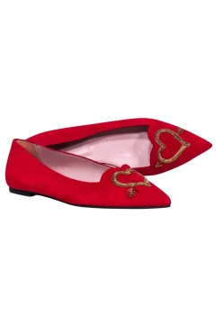 Pretty Loafers - Red Pointed Toe Heart Embroidered Flats Sz 12