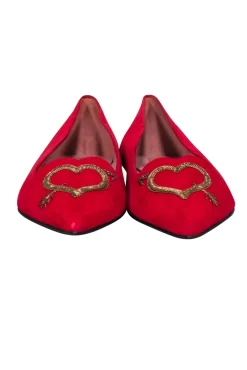 Pretty Loafers - Red Pointed Toe Heart Embroidered Flats Sz 12