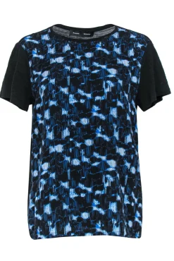 Proenza Schouler - Blue & Black Patterned Silk & Cotton T-Shirt Sz XS