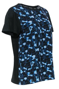 Proenza Schouler - Blue & Black Patterned Silk & Cotton T-Shirt Sz XS