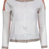 Quinn - Cream Cardigan w/ Linen Blend Front & Knit Back Sz S