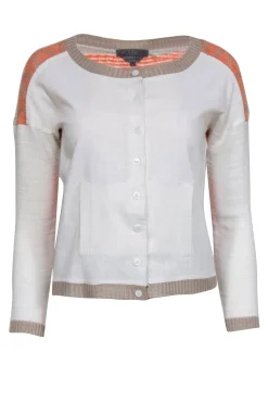 Quinn - Cream Cardigan w/ Linen Blend Front & Knit Back Sz S