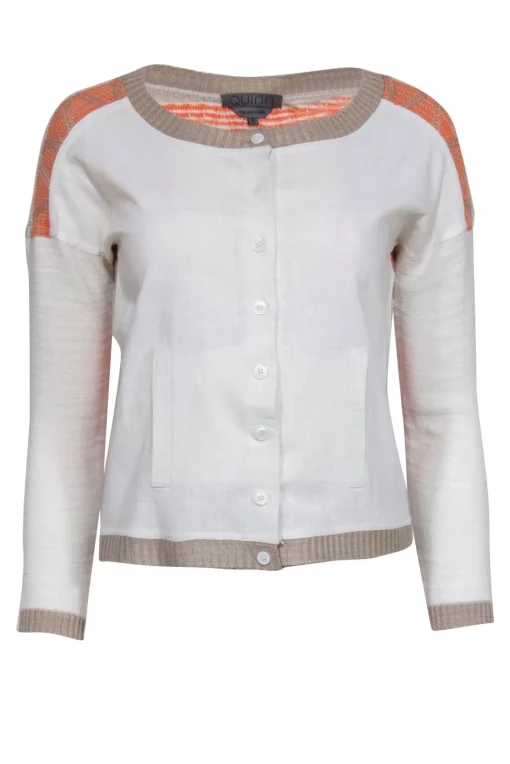 Quinn - Cream Cardigan w/ Linen Blend Front & Knit Back Sz S
