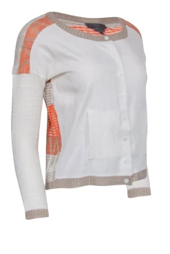 Quinn - Cream Cardigan w/ Linen Blend Front & Knit Back Sz S