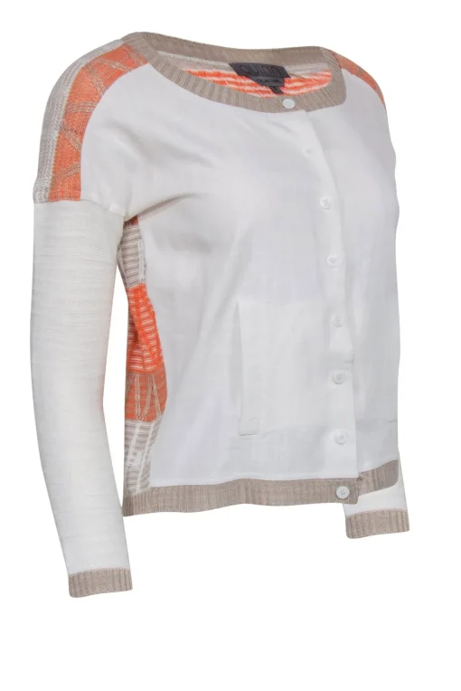 Quinn - Cream Cardigan w/ Linen Blend Front & Knit Back Sz S