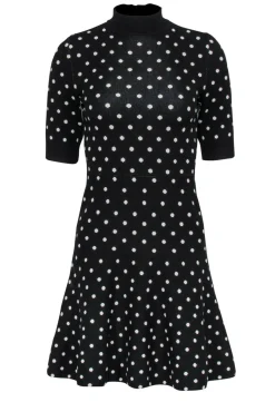 Rachel Roy - Black Polka Dot Knit Mock Neck Dress Sz XS