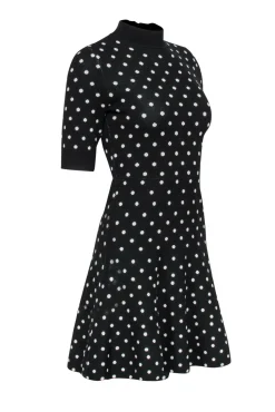 Rachel Roy - Black Polka Dot Knit Mock Neck Dress Sz XS