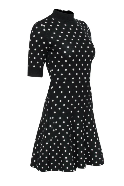 Rachel Roy - Black Polka Dot Knit Mock Neck Dress Sz XS