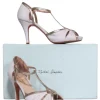 Rachel Simpson - White Suede T-Strap Pumps w/ Silver & Rose Gold Leather Trim Sz 6