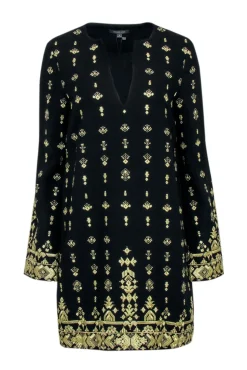 Rachel Zoe - Black Shift Dress w/ Gold Embroidery Sz 8