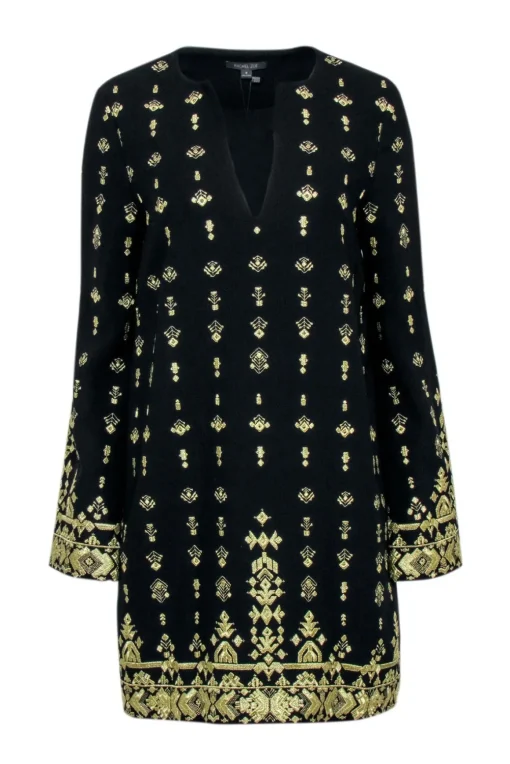 Rachel Zoe - Black Shift Dress w/ Gold Embroidery Sz 8