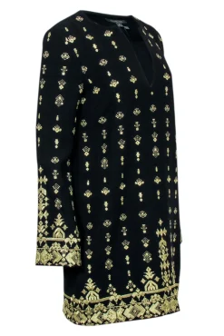 Rachel Zoe - Black Shift Dress w/ Gold Embroidery Sz 8