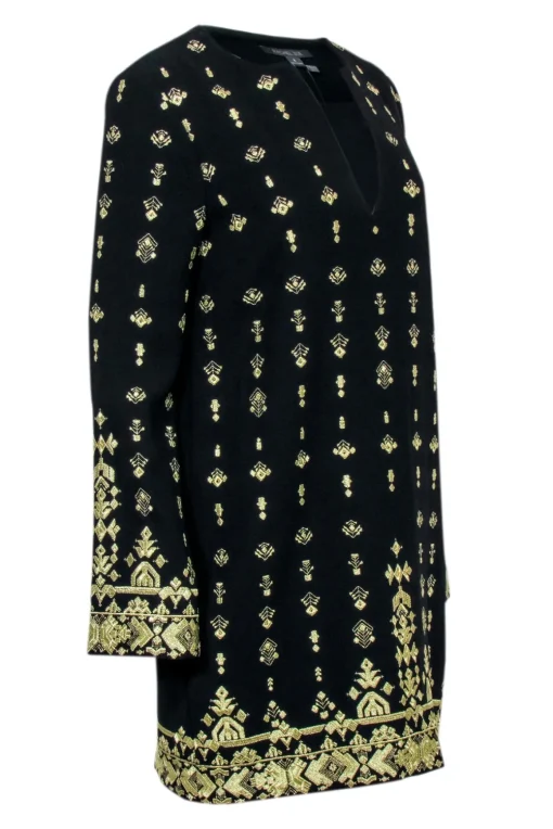 Rachel Zoe - Black Shift Dress w/ Gold Embroidery Sz 8