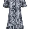 Rachel Zoe - Gray Snakeskin Printed Shift Dress w/ Flounce Hem Sz 10