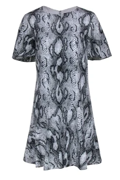 Rachel Zoe - Gray Snakeskin Printed Shift Dress w/ Flounce Hem Sz 10