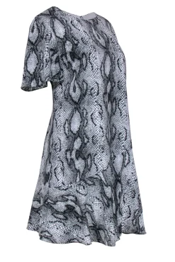 Rachel Zoe - Gray Snakeskin Printed Shift Dress w/ Flounce Hem Sz 10