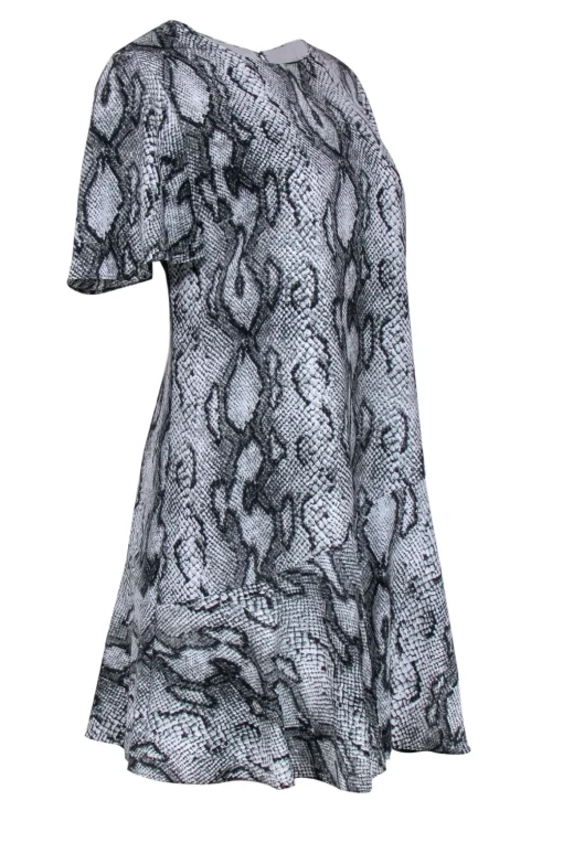 Rachel Zoe - Gray Snakeskin Printed Shift Dress w/ Flounce Hem Sz 10