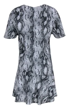 Rachel Zoe - Gray Snakeskin Printed Shift Dress w/ Flounce Hem Sz 10