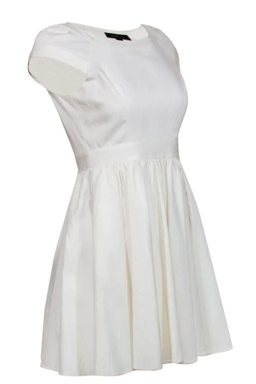 Rachel Zoe - Ivory Chevron Textured Cotton Blend Fit & Flare Dress Sz 4