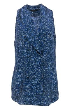 Rachel Zoe - Navy & Green Dotted Print Blouse w/ Buttons Sz 4