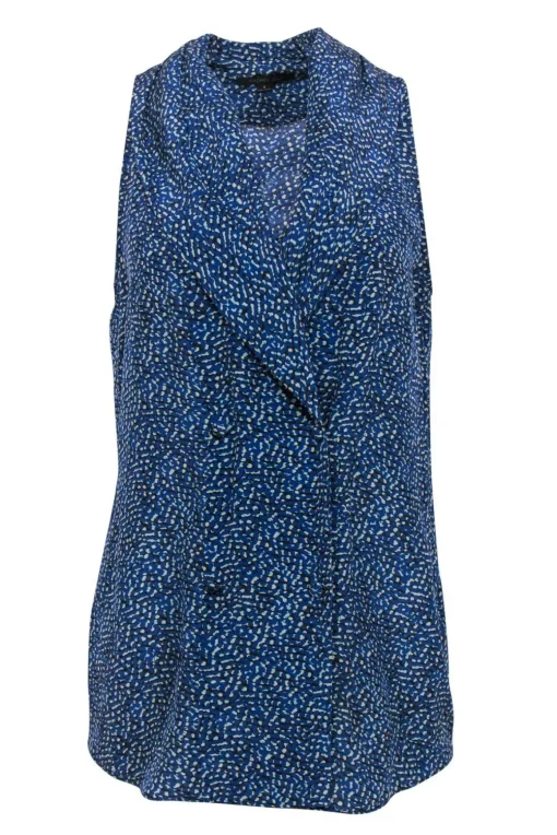 Rachel Zoe - Navy & Green Dotted Print Blouse w/ Buttons Sz 4