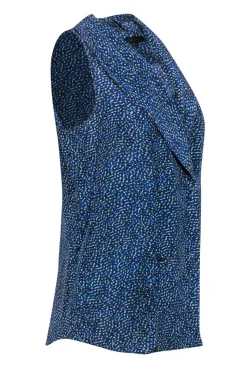 Rachel Zoe - Navy & Green Dotted Print Blouse w/ Buttons Sz 4