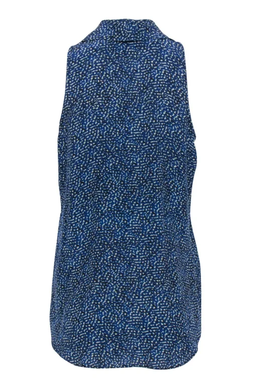 Rachel Zoe - Navy & Green Dotted Print Blouse w/ Buttons Sz 4