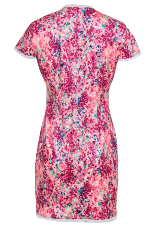 Rachel Zoe - Pink & Multicolored Sequin Abstract Print Cap Sleeve Shift Dress Sz 10