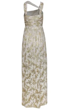 Rachel Zoe - White, Gold & Silver Metallic Floral Print Gown Sz 6