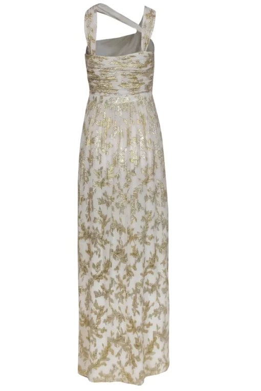 Rachel Zoe - White, Gold & Silver Metallic Floral Print Gown Sz 6