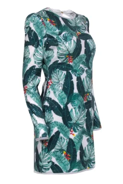 Rachel Zoe - White w/ Green Leaf Printed Sequin Dress Sz 8