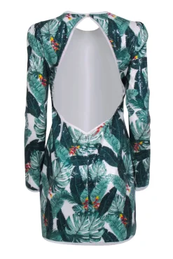 Rachel Zoe - White w/ Green Leaf Printed Sequin Dress Sz 8