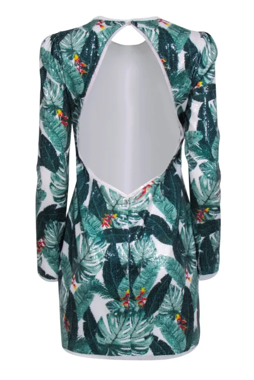 Rachel Zoe - White w/ Green Leaf Printed Sequin Dress Sz 8