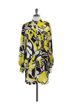Rachel Zoe - Yellow & Black Long Sleeve Shirt Dress Sz 2