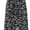 Rag & Bone - Black & White Leaf Print Ruched "Sabeen" Midi Skirt Sz S