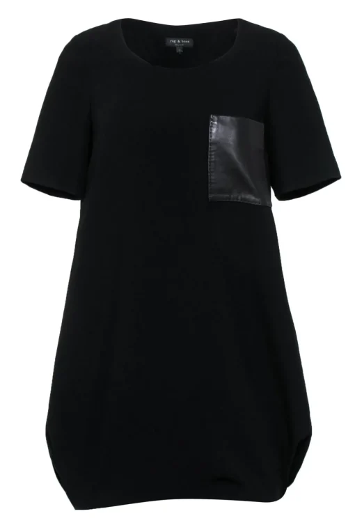 Rag & Bone - Black Shift Mini Dress w/ Leather Pocket Sz S